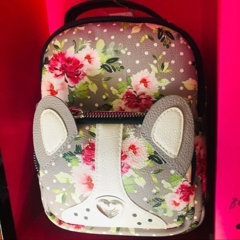 Betsey Johnson Dog Face Mini Backpack & Wallet Box Set Floral NWT